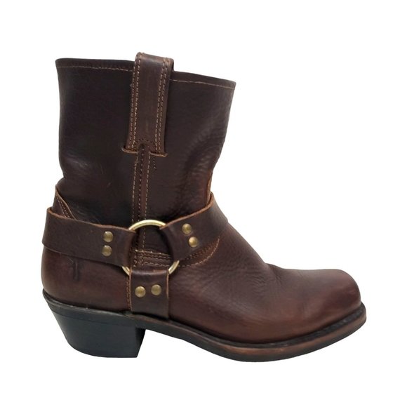 Frye Shoes - FRYE 8R Harness Short Boot Brown Oiled Leather Western Cowgirl Moto Engineer